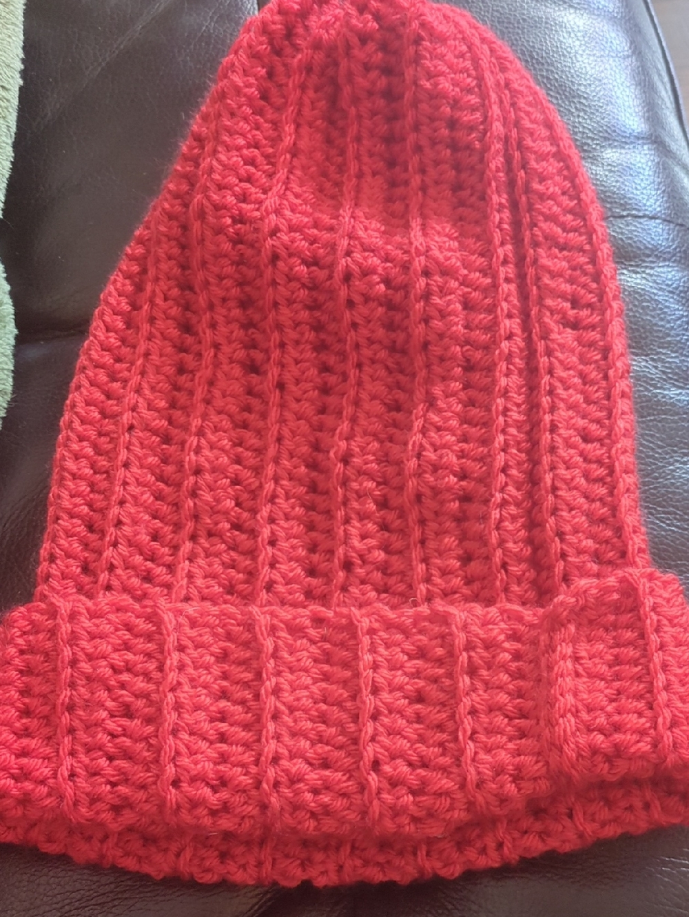 Handmade Crocheted  Ribbed Beanie - Red